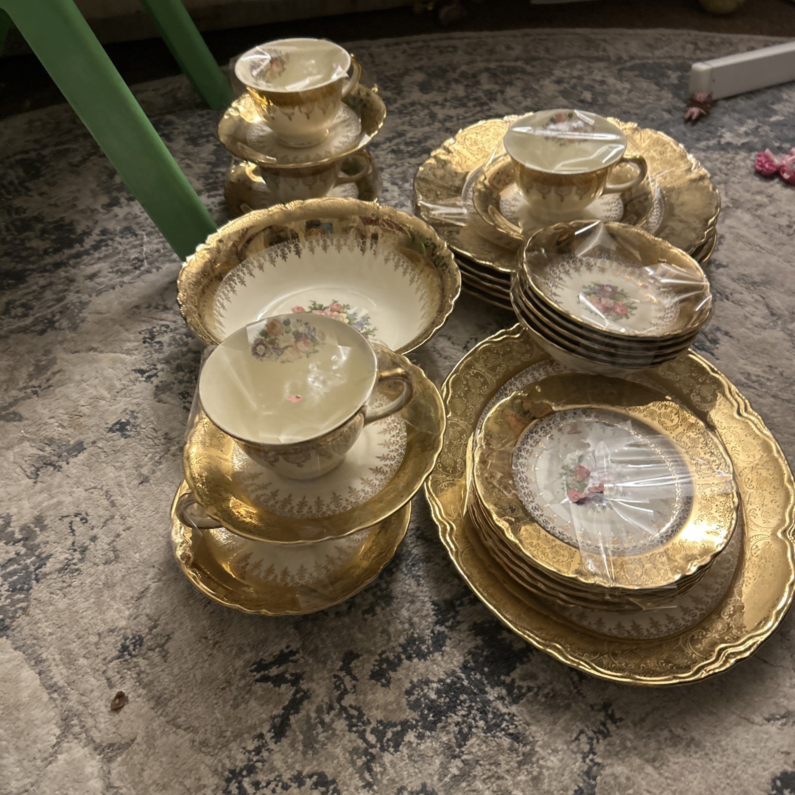 Homer Laughlin Vogue 22K Gold Flowers Victorian Republic Set Vintage