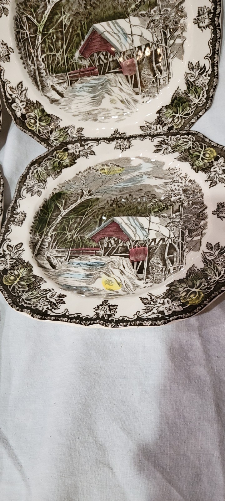4 Johnson Bros Friendly Village Covered Bridge Square Plates Made in England
