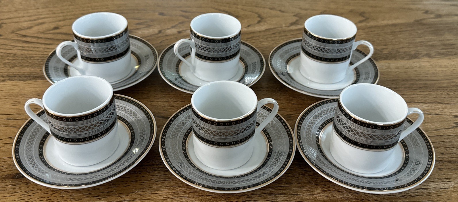 Nour Black Silver Porcelain Demitasse Cups And Saucers Twelve Piece Set