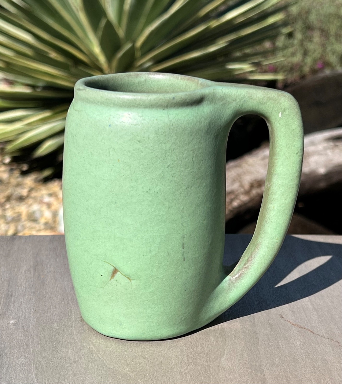 1905 EARLY VAN BRIGGLE ART POTTERY MUG MATTE GREEN GLAZE COLORADO SPRINGS