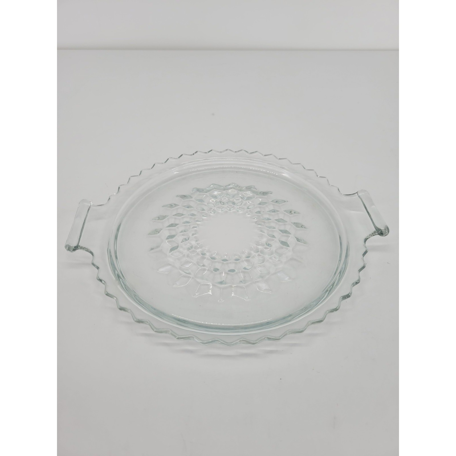 Vintage Jeannette Glass Cube Pattern Round Relish Tidbit Tray Clear Handle