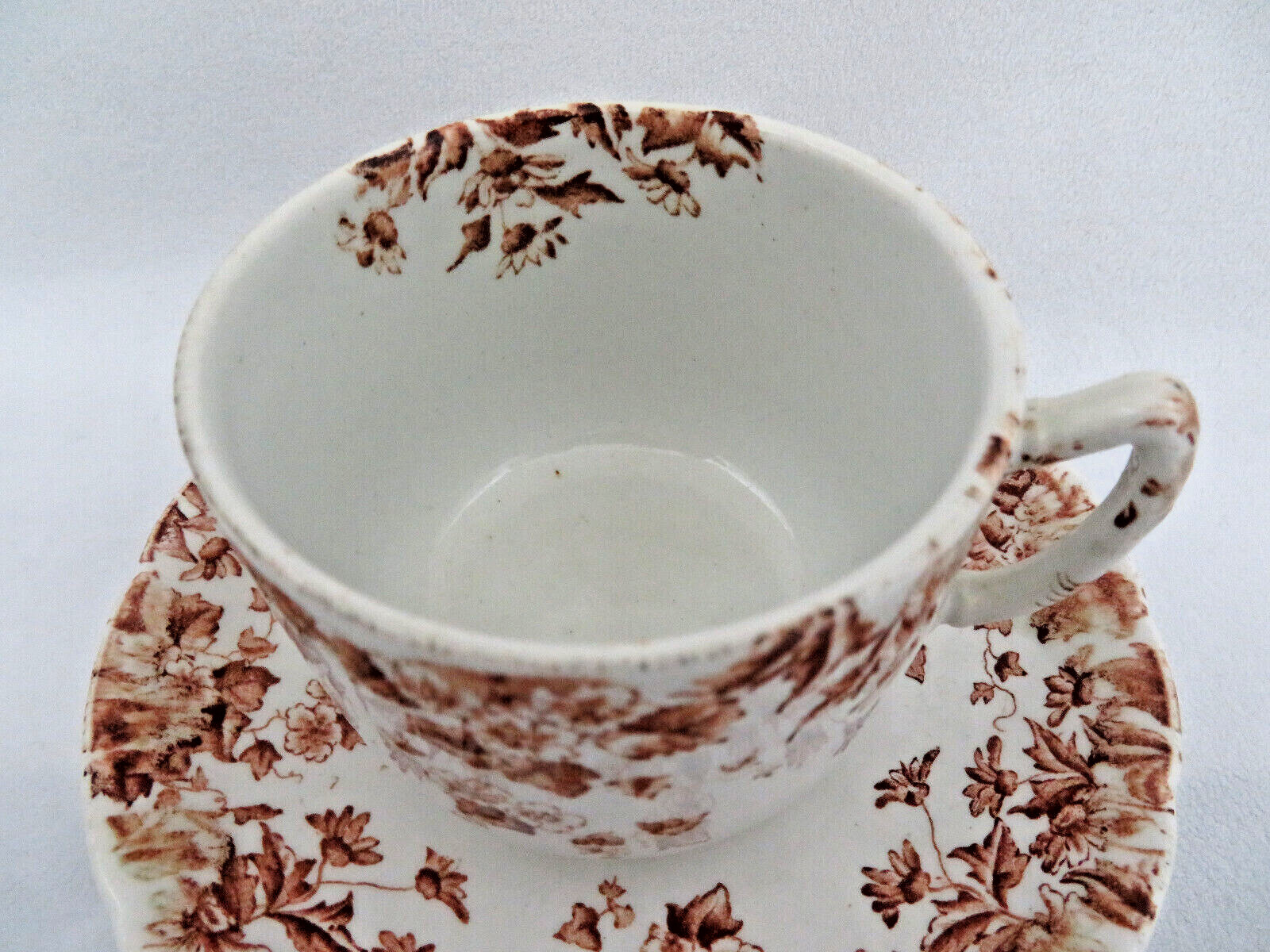 Brown Transferware Cup & Saucer M. L. & Co. Staffordshire England “Clyde”