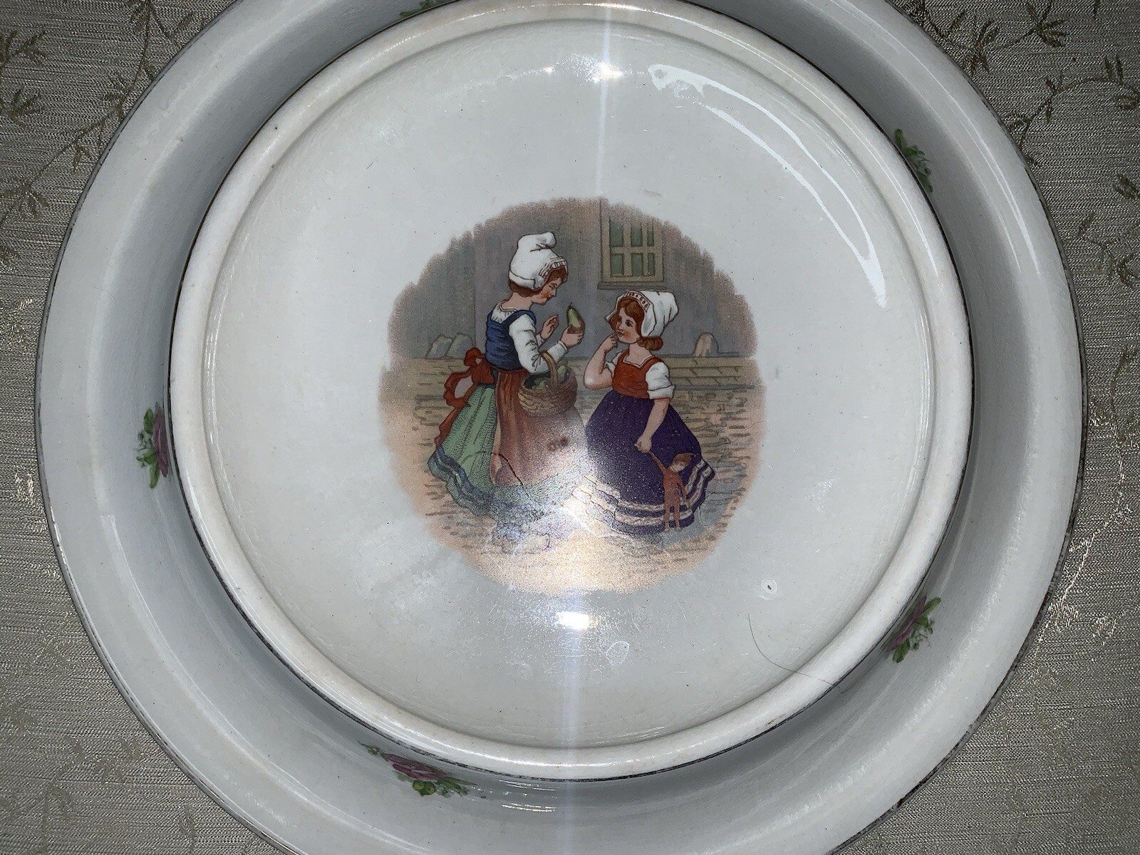 Antique Royal Baby Plate Bowl PAT. U.S. FEB 7, 1905 Two Dutch Girls Vintage