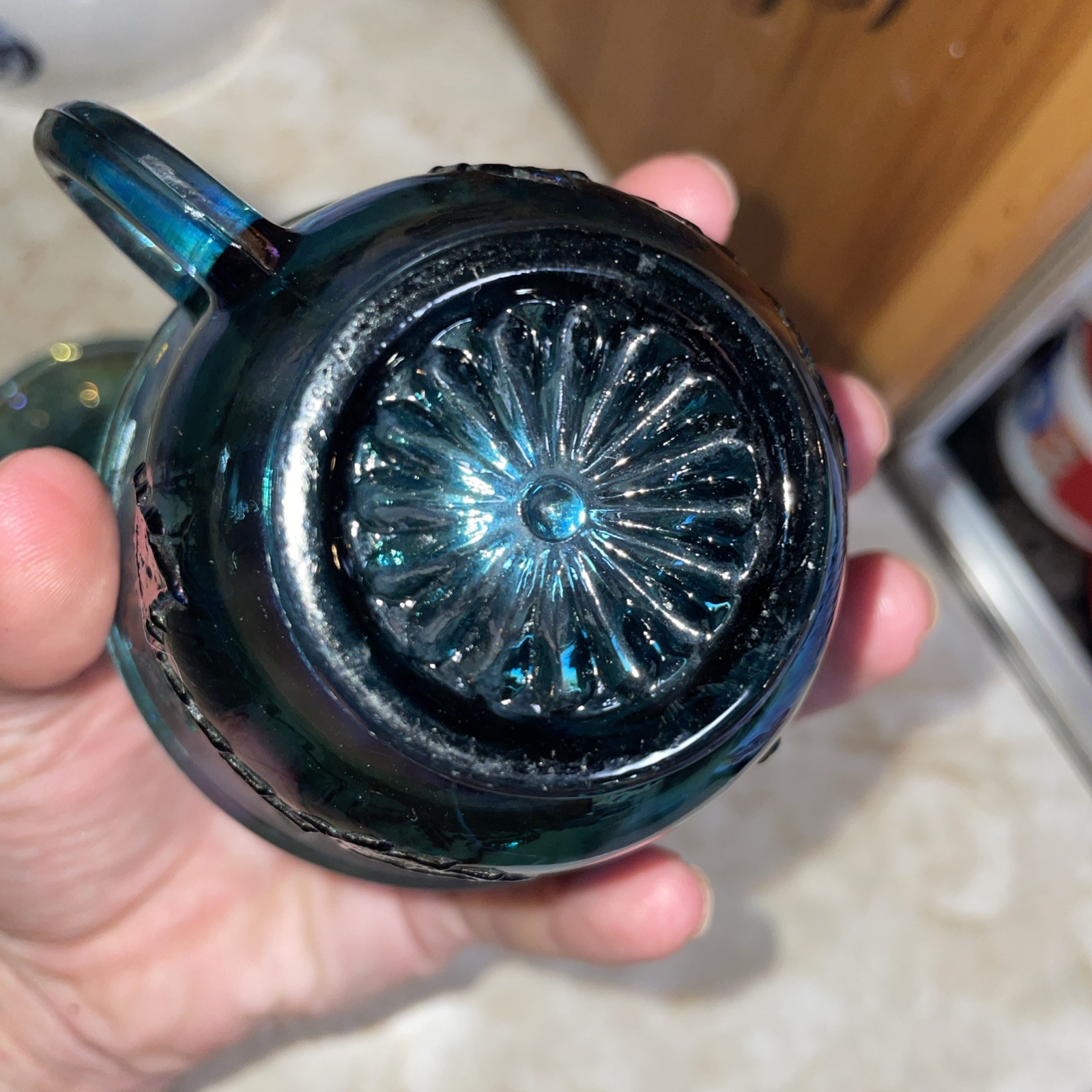 2 – Vintage Iridescent Blue Indiana Carnival Glass Grape Harvest Punch Cups