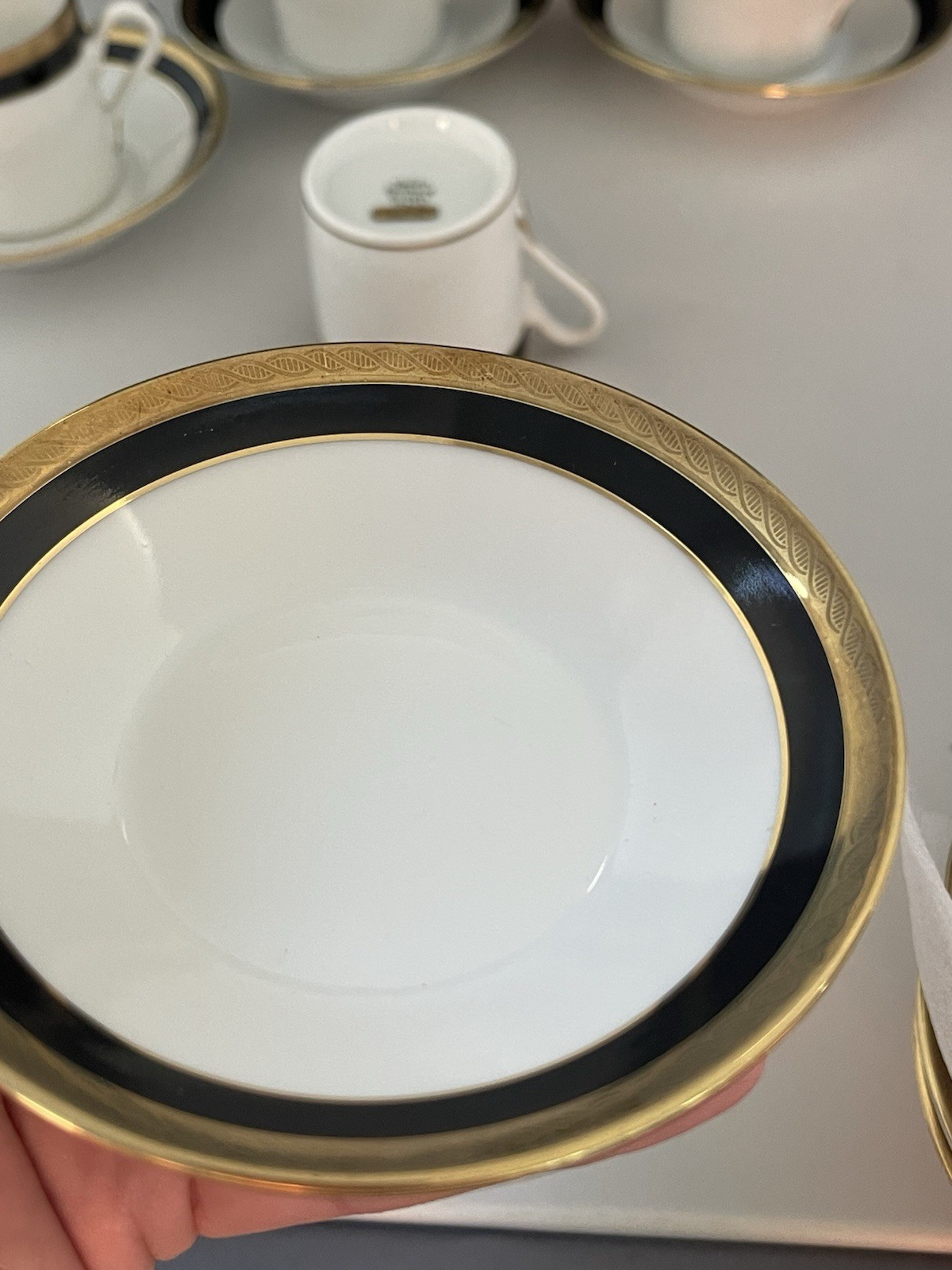 Set Of 4 Demitasse Cup & Saucer Palermo Black Gold RICHARD GINORI Italy Espresso