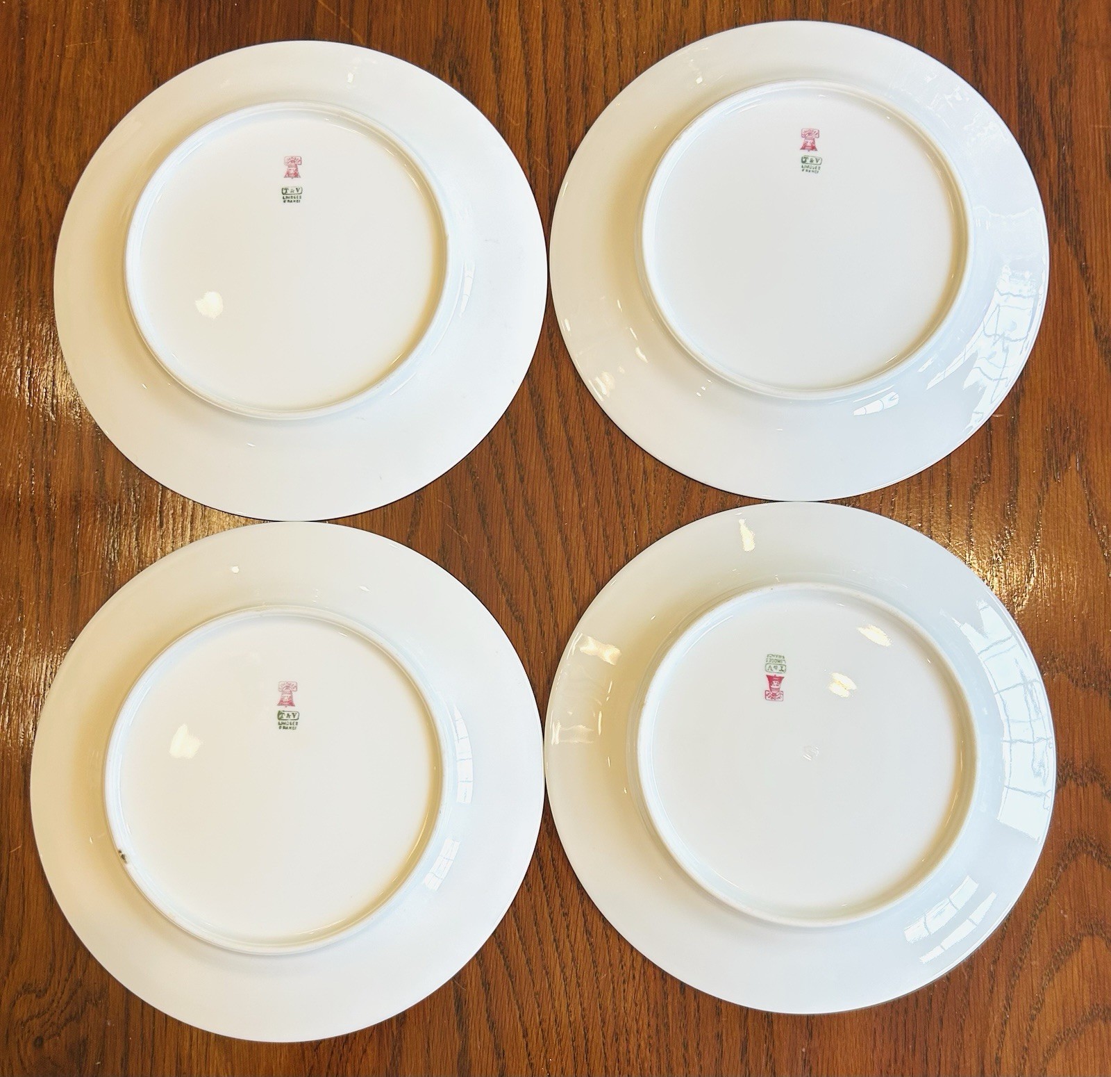 4-VTG Limoges France T&V Tressemanes & Vogt gold leaf/vine border Salad Plates B