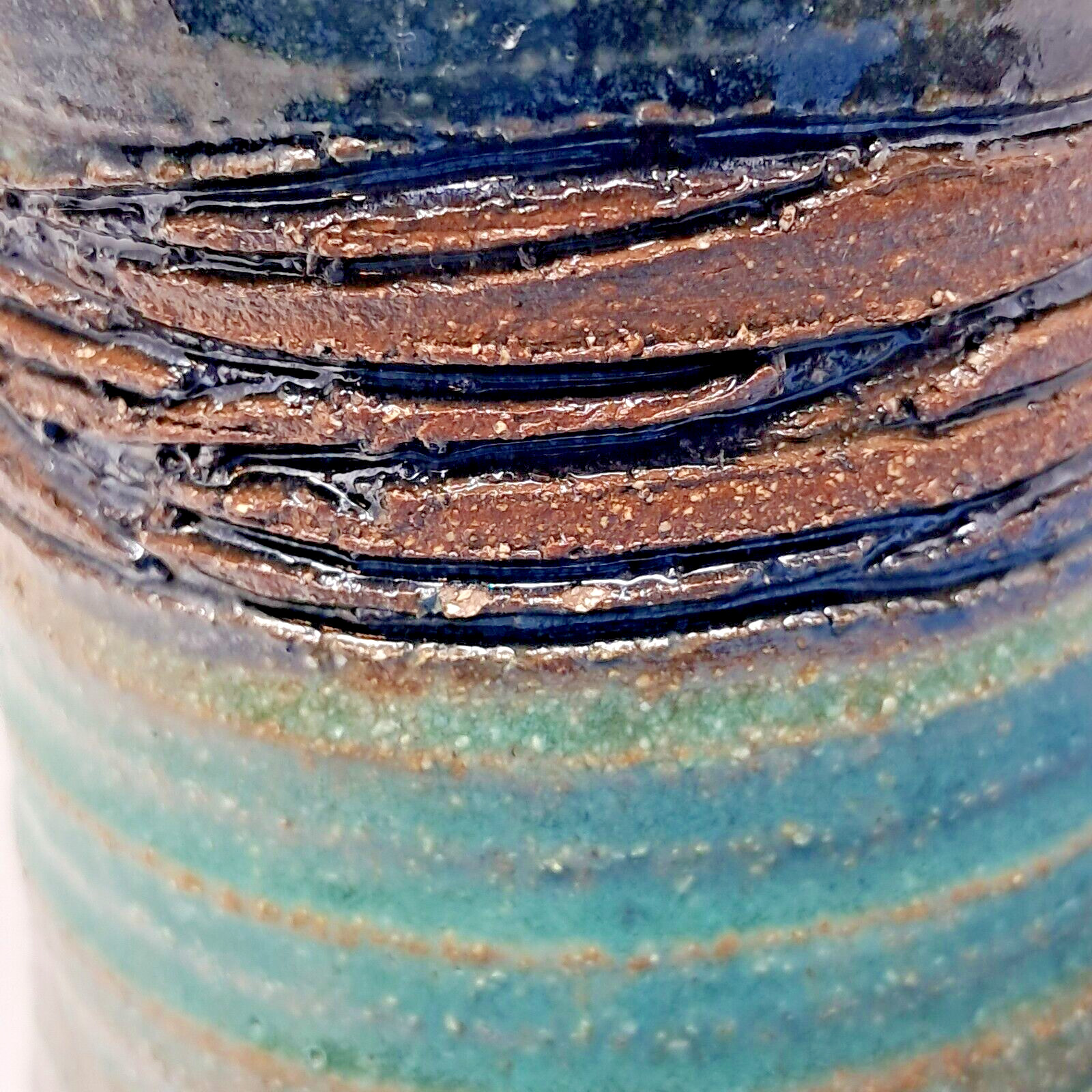 Stoneware Art Pottery Cups 8-9 fl oz Set of 6 turquoise glaze 4″ tall unique