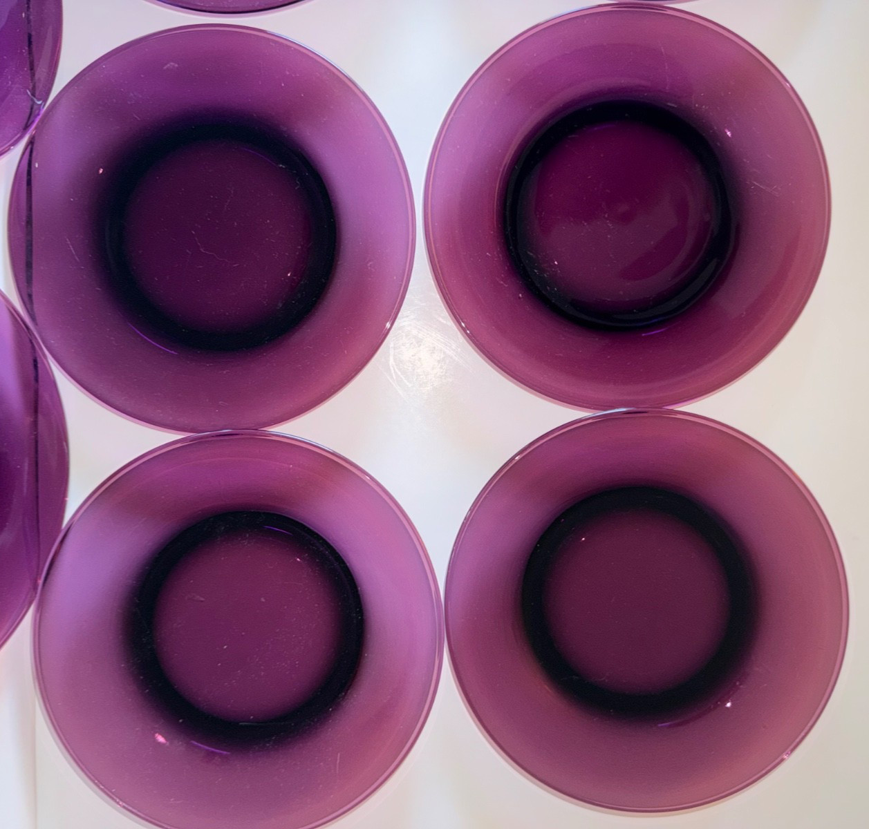 Set of 8 Vintage Amethyst 8″ Glass Luncheon Plates Excellent Condition- France?