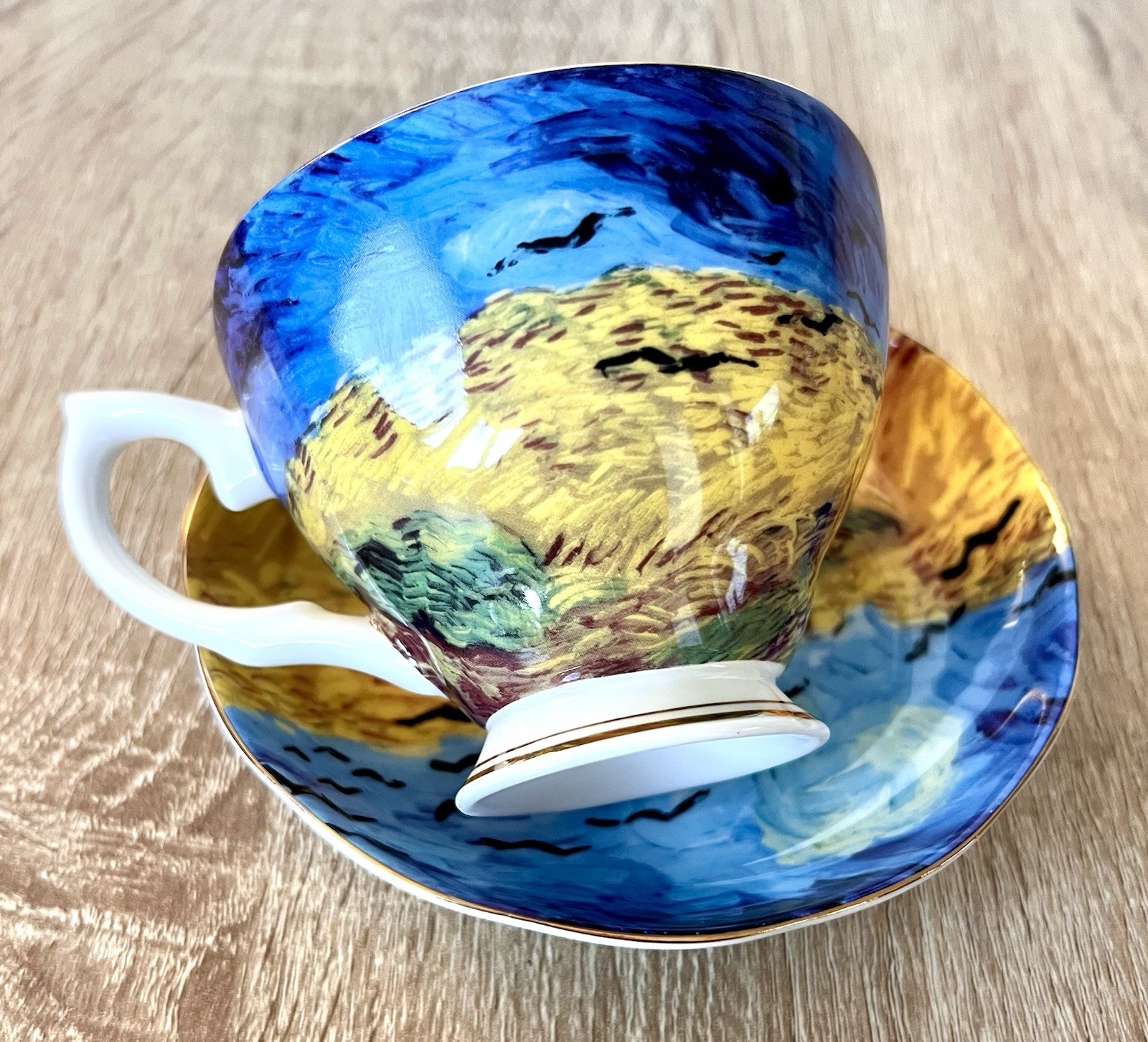 Unmarked Ceramic Tea Cup & Saucer Set Art Theme Decorative China