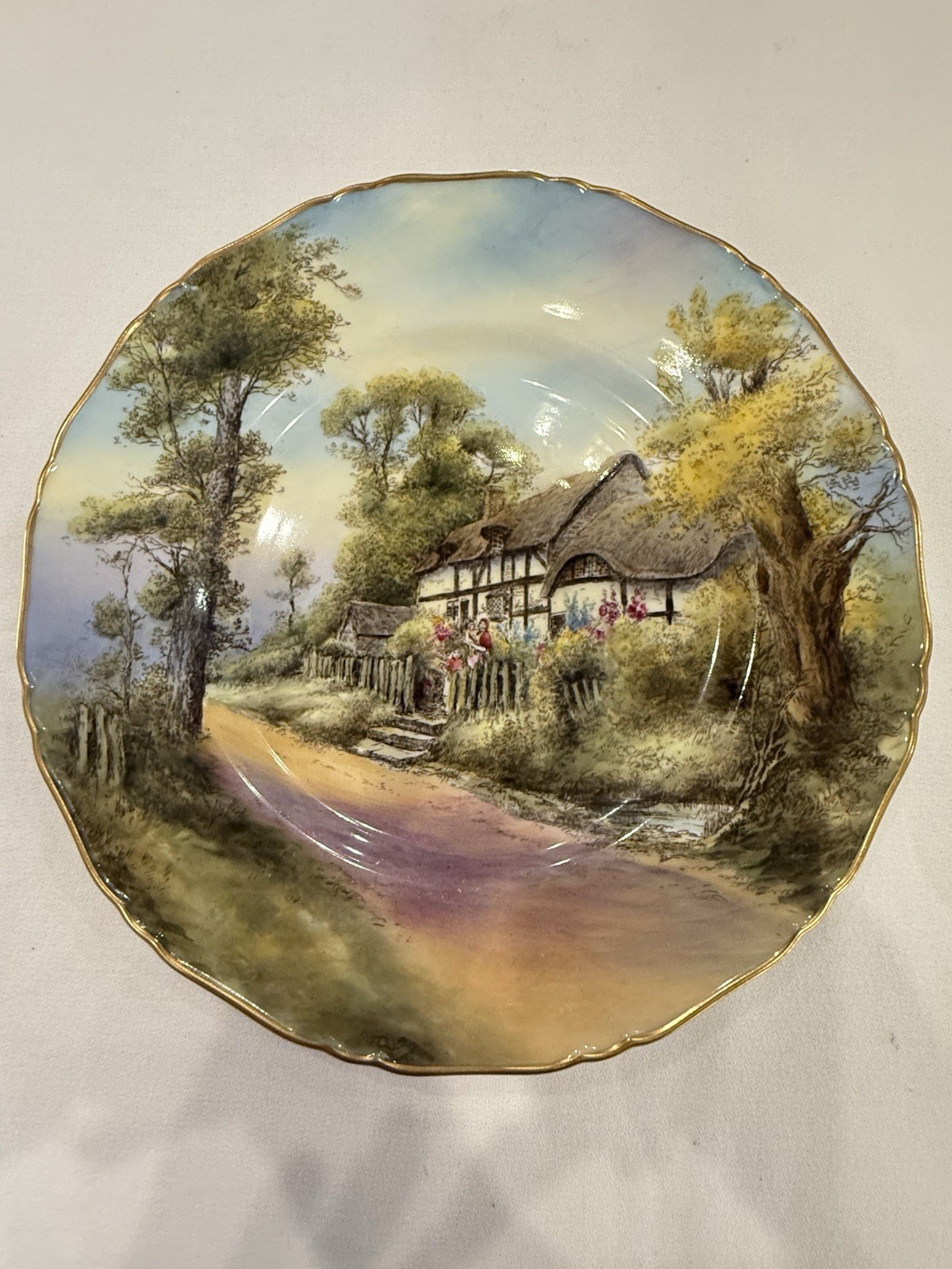 Pristine 1953 Royal Worcester 10.5″ Cabinet Plate Fladbury Signed J Smith Mint