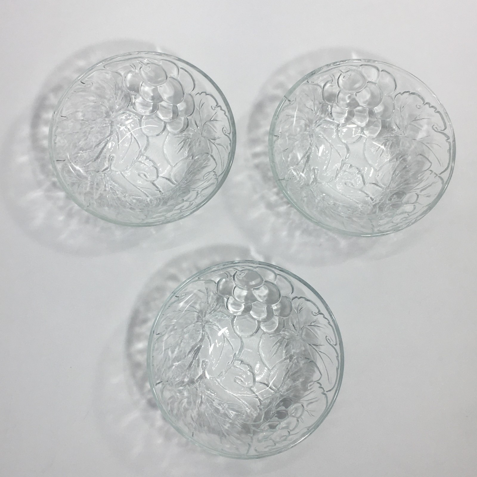 3 KIG Indonesia Vintage Embossed Salad Bowl 6″ Clear Glass Harvest Grape