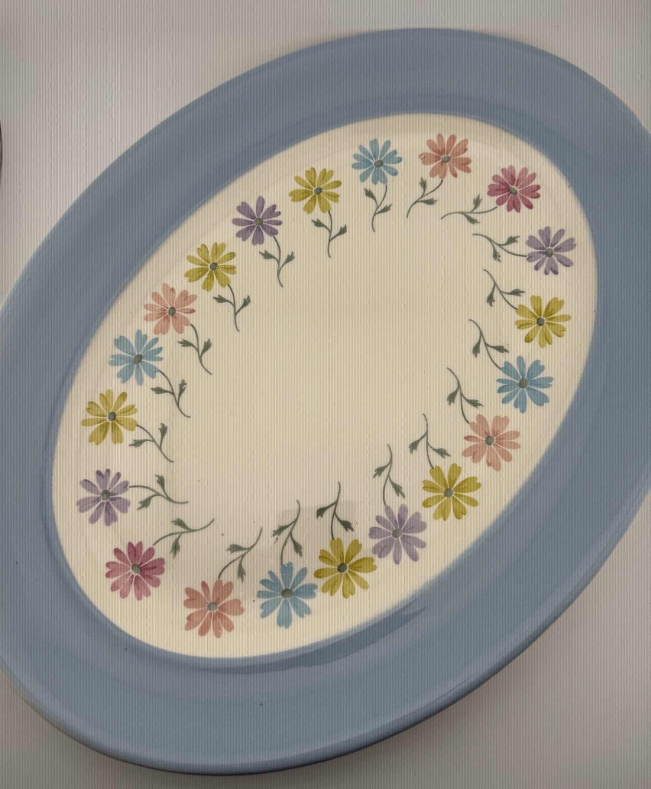 Vintage Steubenville China Pottery Oval Serving Platter Pastel Flowers 15 X 11.5
