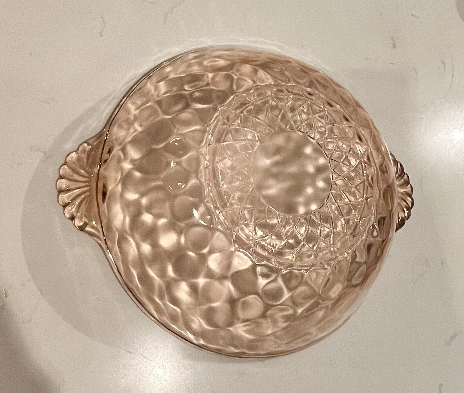 Pink Depression Glass Serving Bowl 9″ Handle To Handle