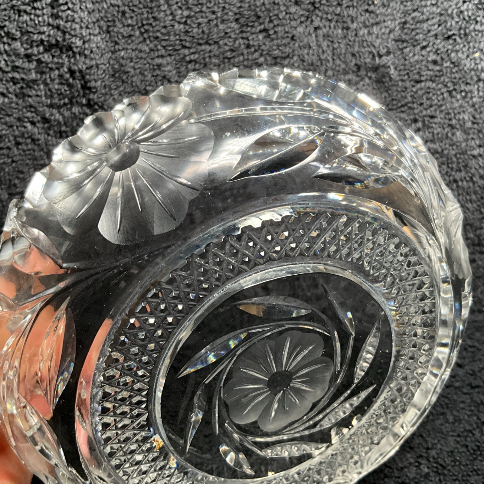 Vintage American Brilliant Period Deep Cut Crystal Sawtooth Bowl 5″ Brilliant