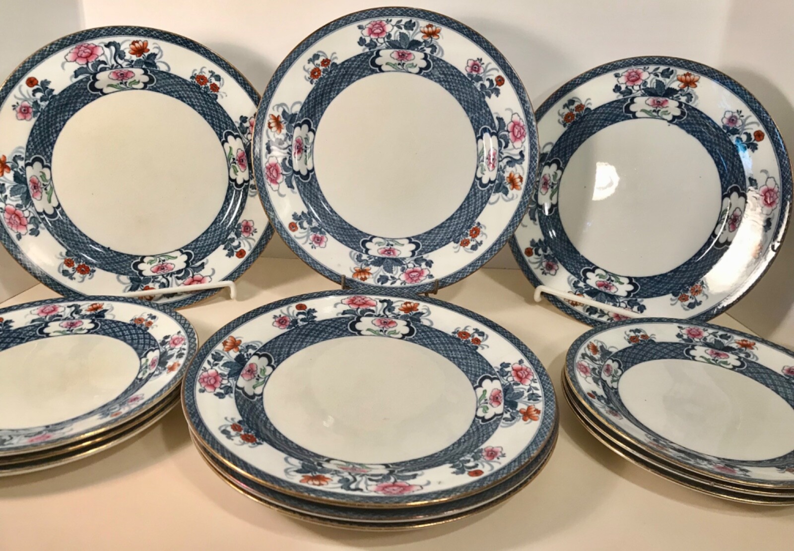 F. Winkle & Co. Set of 12 Dinner/Luncheon Plates OLD NANKIN Pattern c1911-1925
