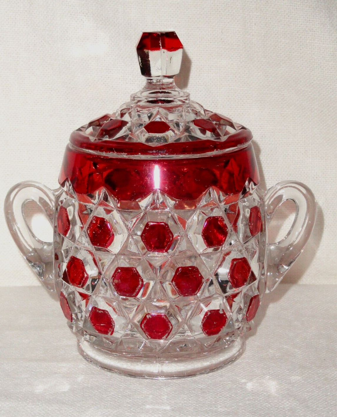 Vintage EAPG Bryce Brothers Sugar Bowl ~ Red Block Ruby Flash ~ Candy Dish w/Lid