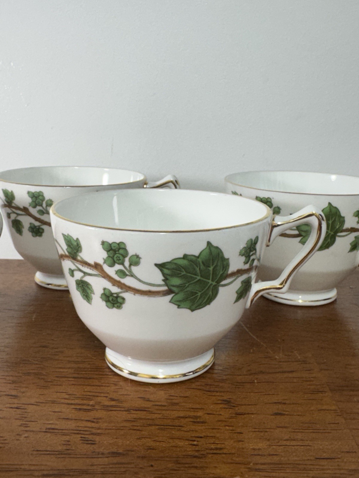 Vintage Crown Staffordshire Fine Bone China England Cup & Plates Green Ivy