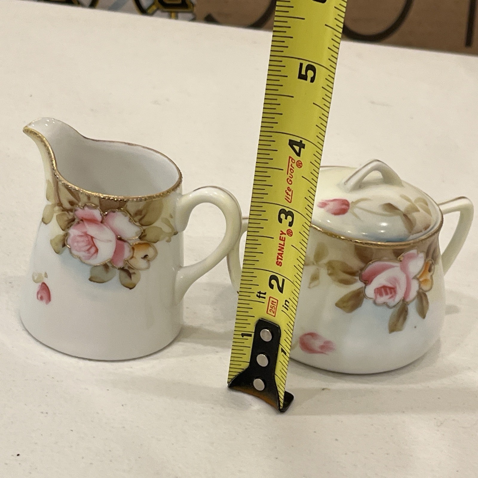 2 Piece Vintage Nippon Hand Painted Floral Creamer Pitcher And Sugar With Lid