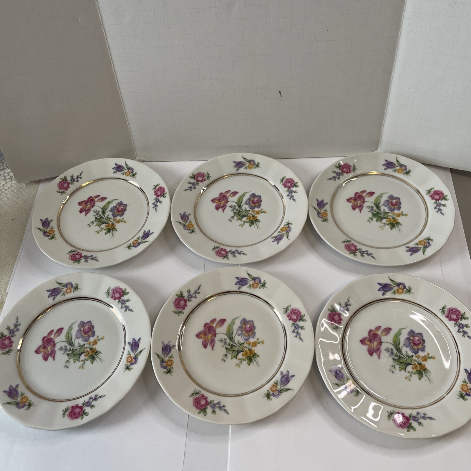 Raynaud Limoges Dresden Floral Style 6 bread dessert Plates 6 1/4” Gimbel bros.