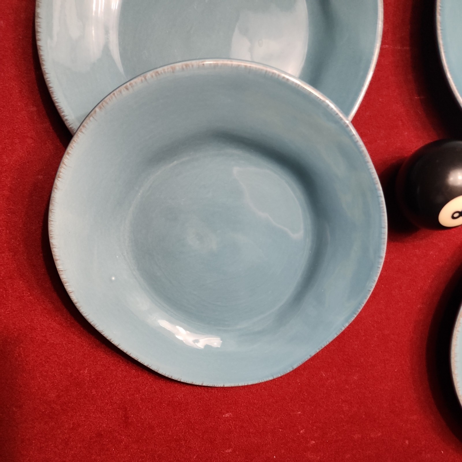 PIER 1 Stoneware ELEMENTAL 4 Salad Plates 8 25″ Smoke Blue RETIRED Asymmetrical
