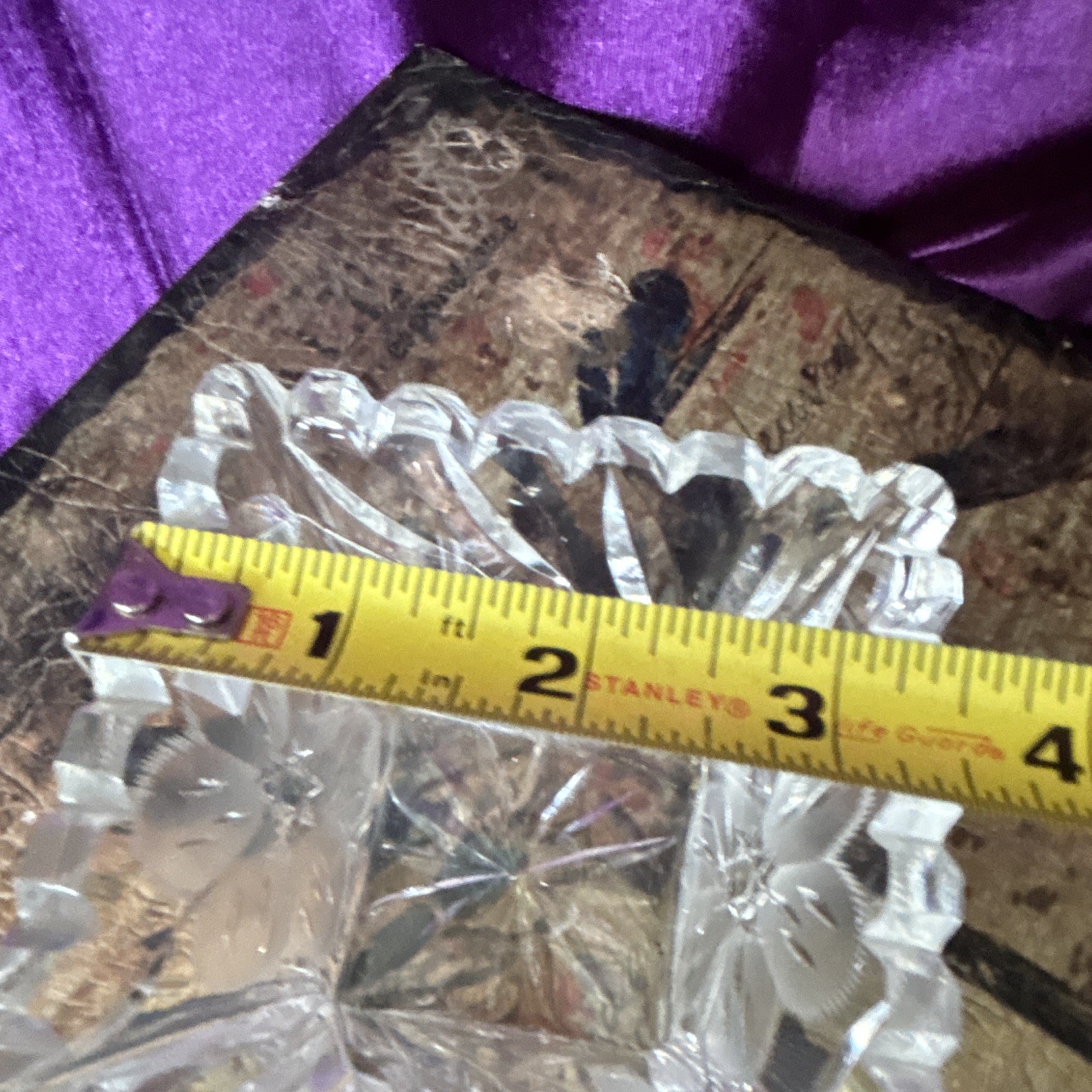 Clear Pressed Glass Starburst Pattern Square Bowl Decorative 3 in x 2 in H