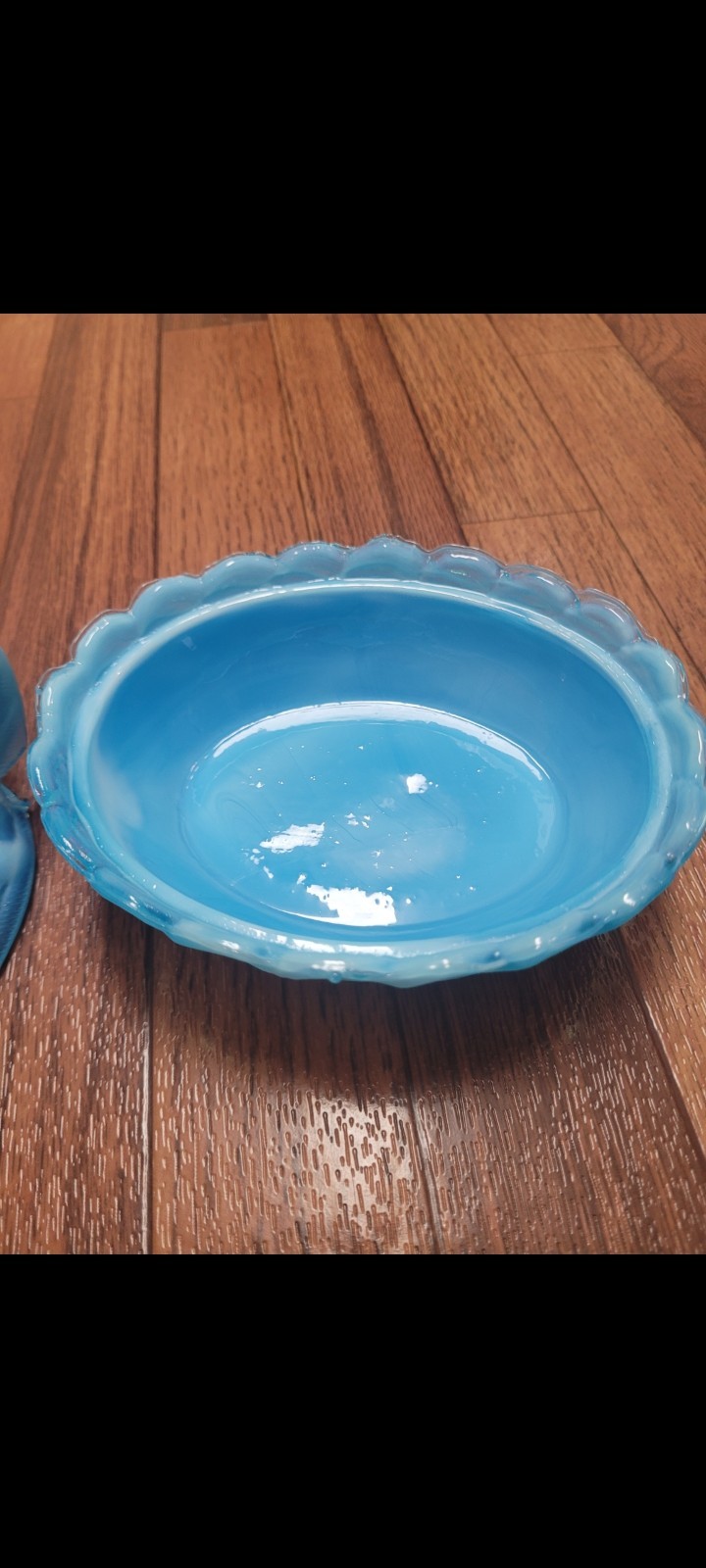 Vintage Blue Slag Glass Hen on Nest Covered Bowl Oval Dish w/ Lid 7″ x 4″
