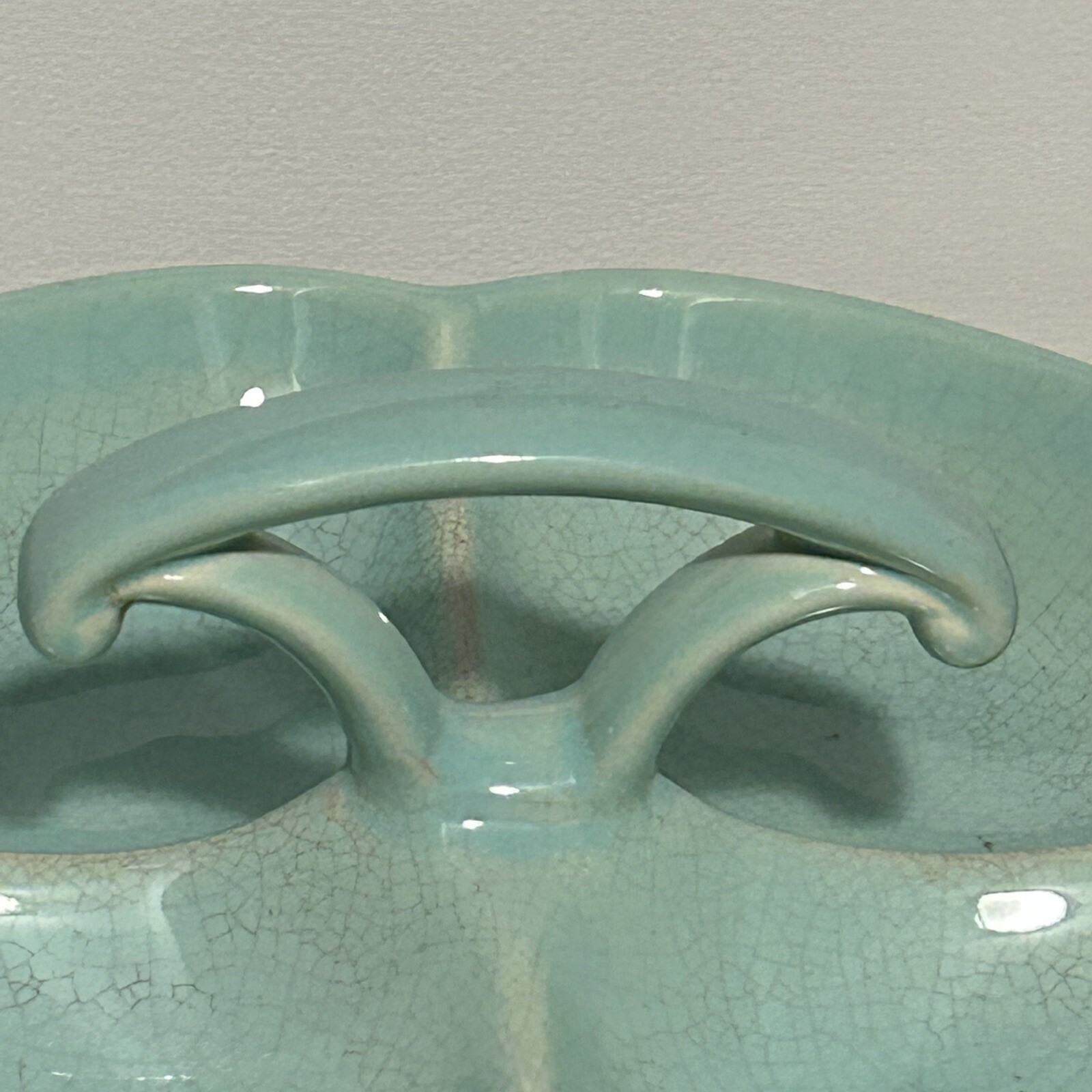 TS&T Luray Surf Green Handled Relish Tray Divided Dish Taylor Smith Lu-Ray MCM