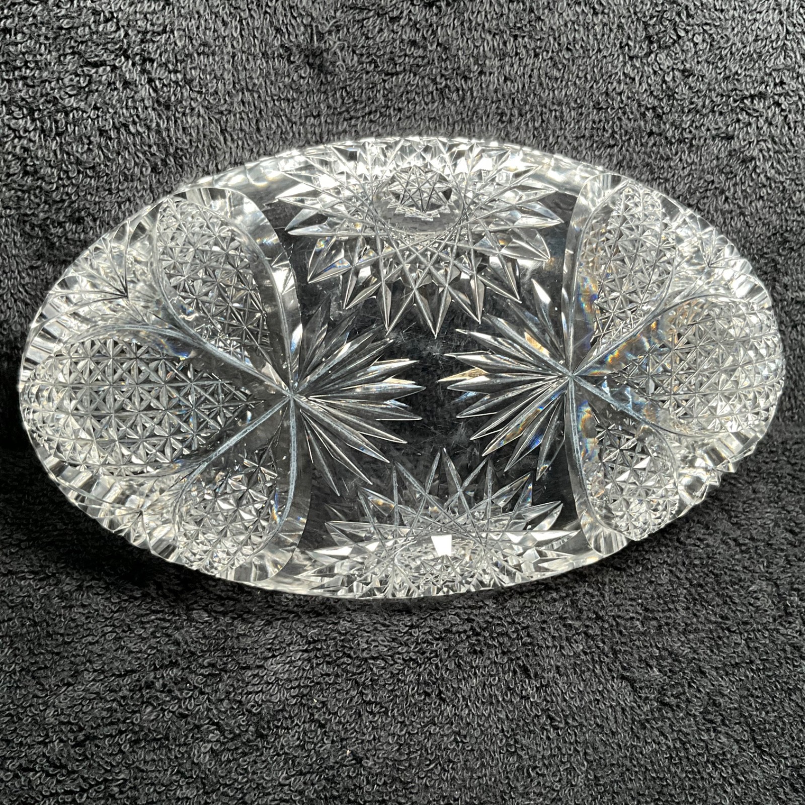 Rare Design – Antique American Brilliant Period Oval Crystal Celery Dish 7”L