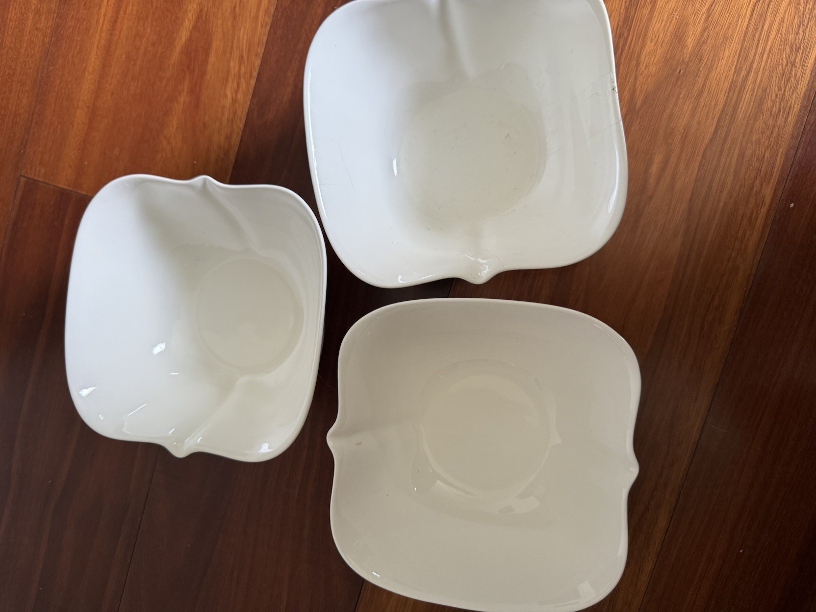 Palm Restaurant White Porcelain Serving Bowls Set of 3 Square Pinch Dishes 6”