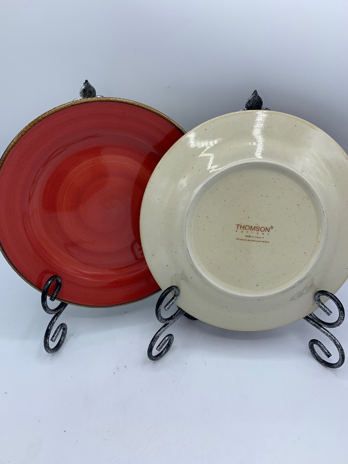 Salad Plates Sedona by THOMSON Pottery Set of 2 Red Brown Trim 8 1/8 in