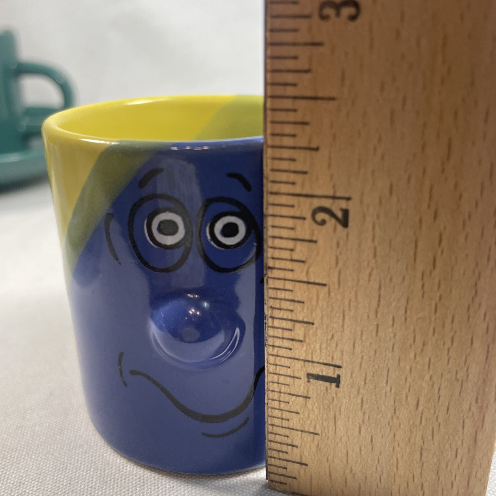 Funny Face Espresso Demitasse Coffee Mugs~Matching Saucers Ceramic 2.25” Kitschy