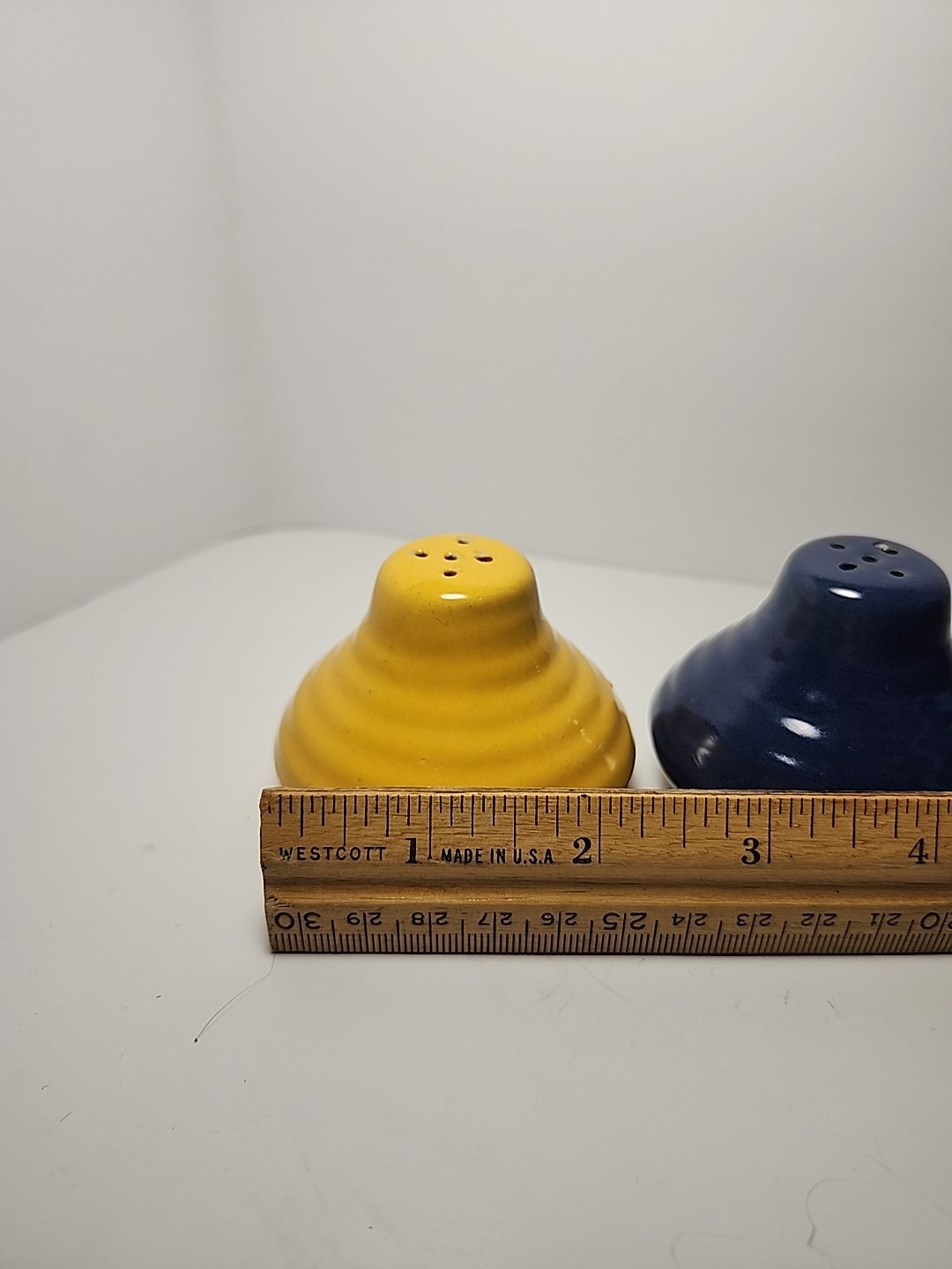 Vintage Cobalt Blue & Yellow Bauer salt and pepper shaker Set Beehive Ribbed