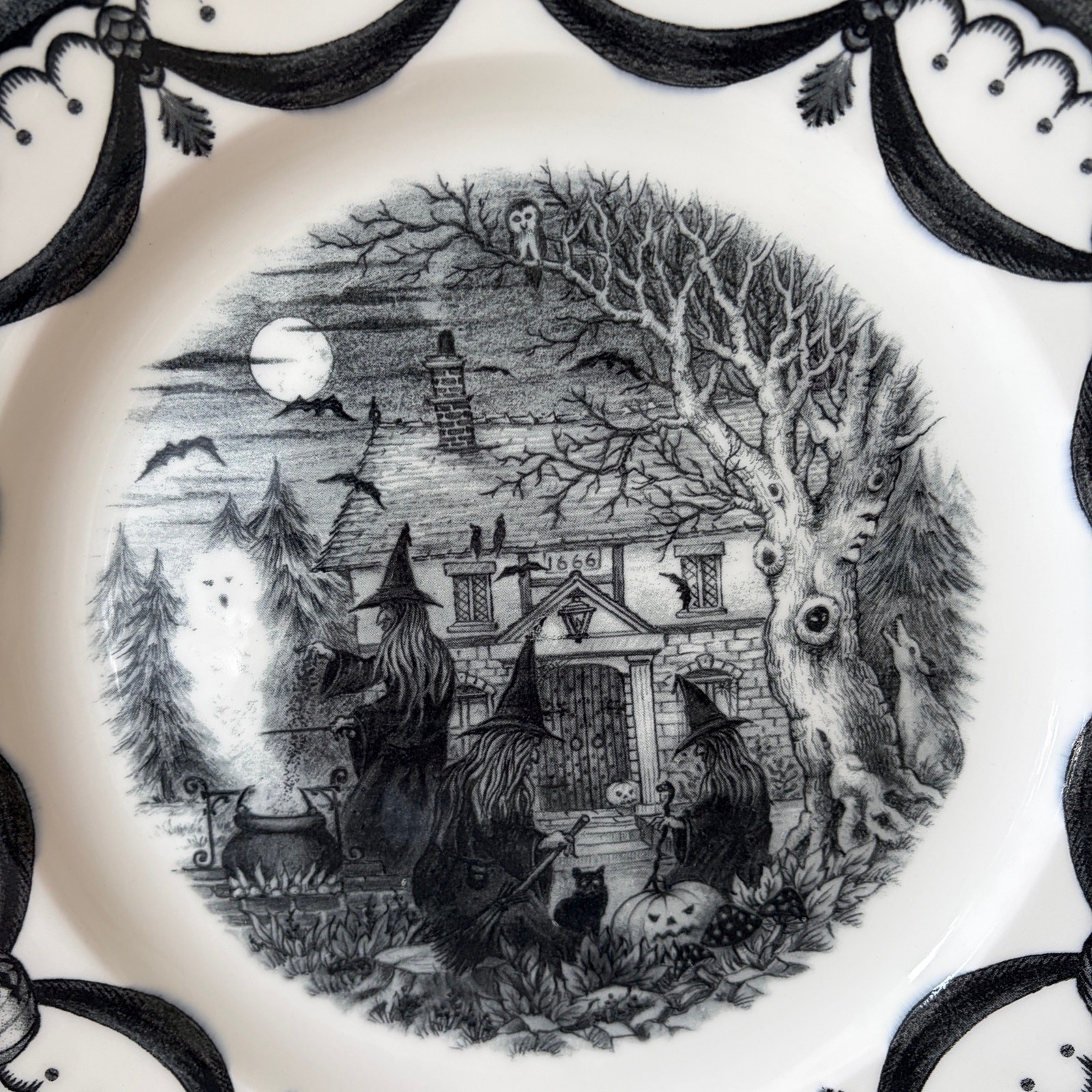 Royal Stafford Halloween Wicked Witch Dinner Plates 11in Porcelain Set of 2 New