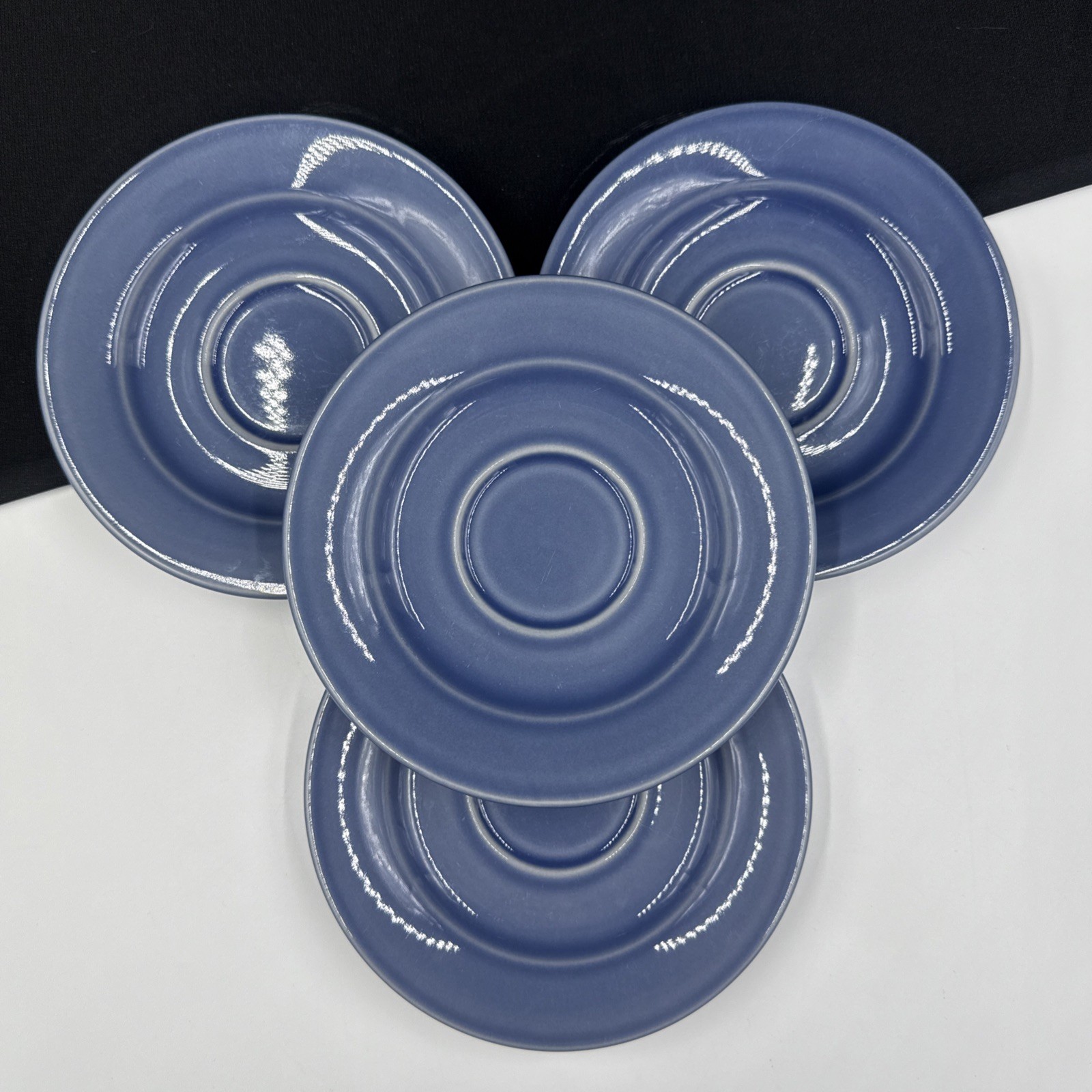 Williams Sonoma BELVEDERE CORNFLOWER BLUE Set Of (4) 6 3/4″ Saucers Portugal