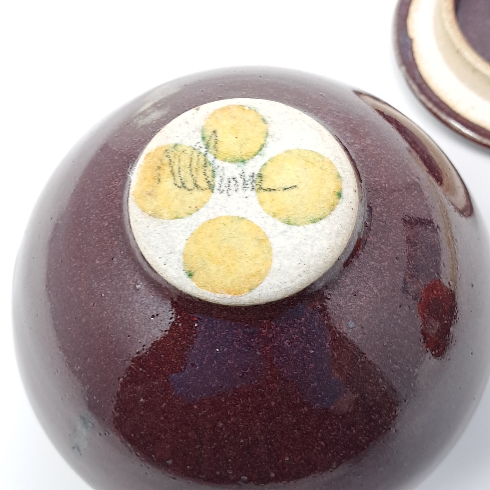 Stoneware Pottery Jar w/ Lid onion shape Deep Red w/ Blue signed