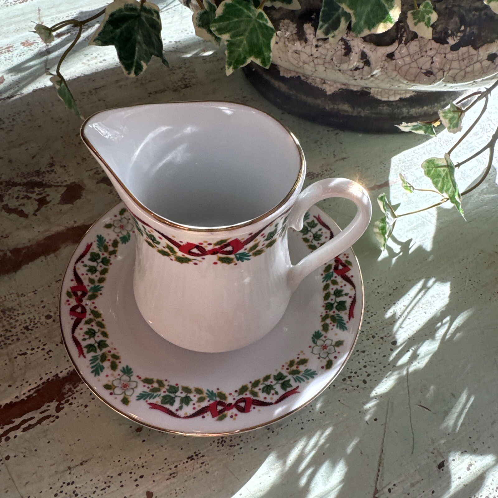 Domestications Christmas Creamer And Saucer