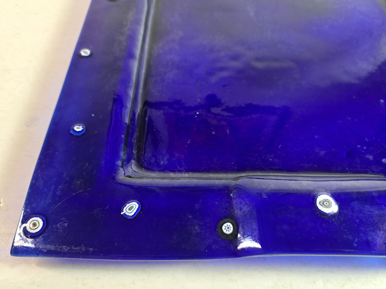 Vintage Cobalt Blue Murano Glass Serving Tray, 11.5″x15.5