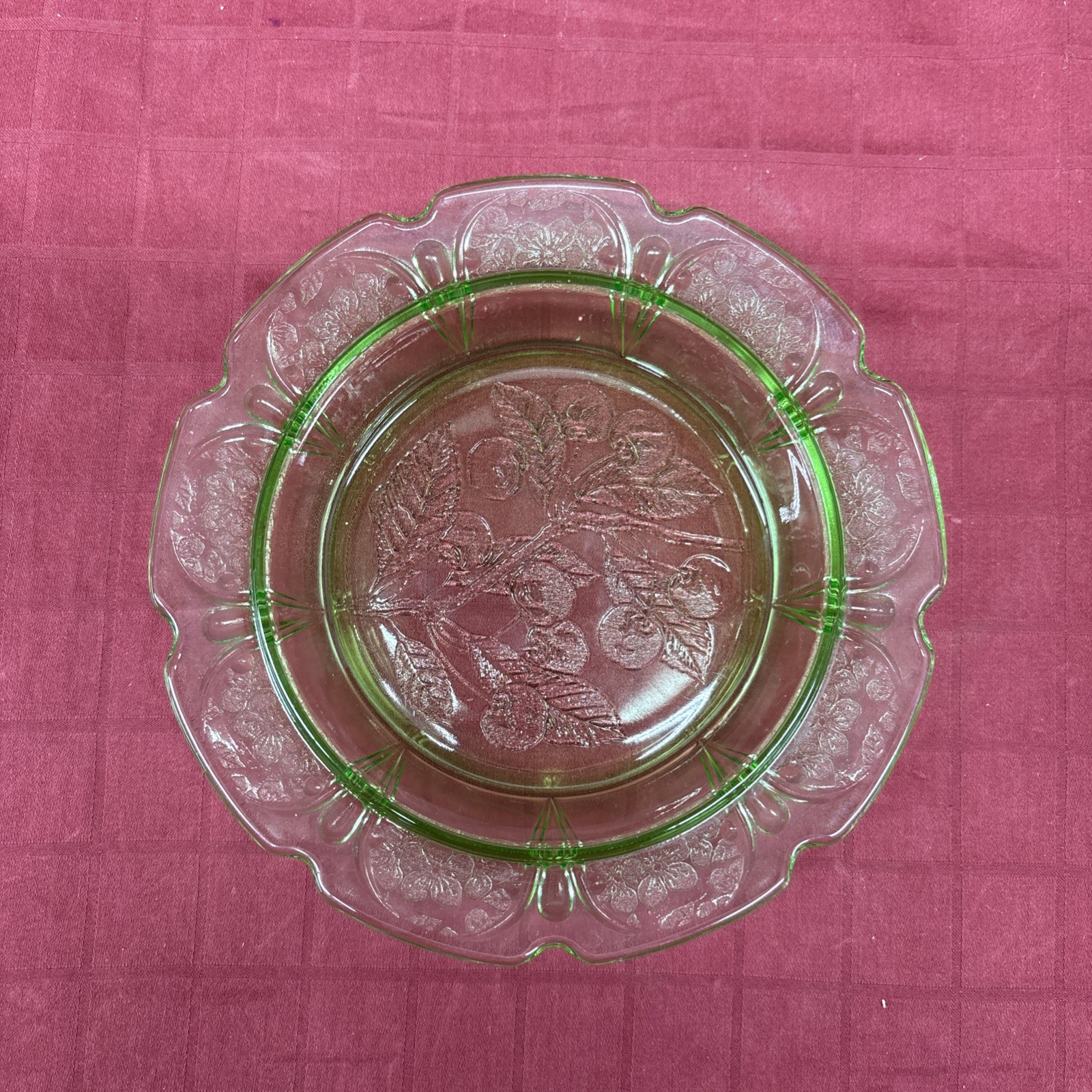 Jeannette Uranium Green Cherry Blossom Butter Dish Depression Glass Vintage