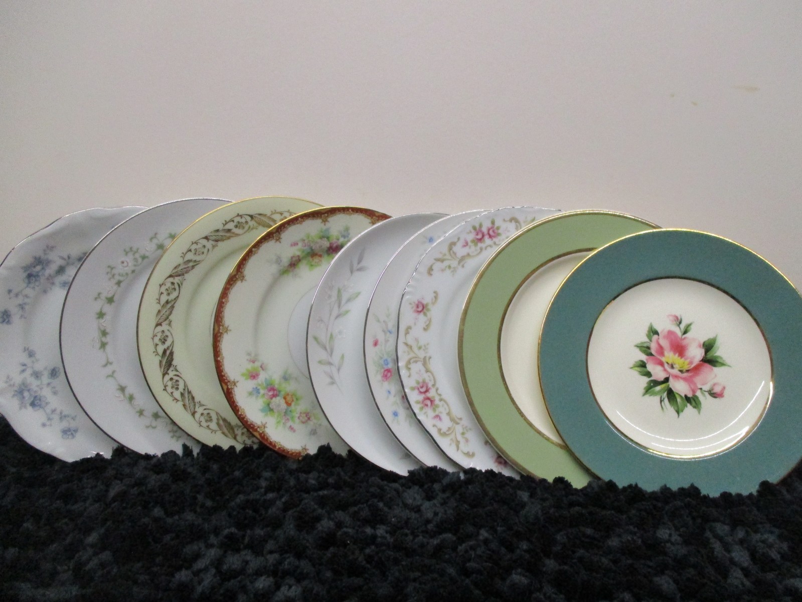 Vintage Mismatched China Bread, Cake, Dessert Plates ~ Set of 9 ~ Colorful