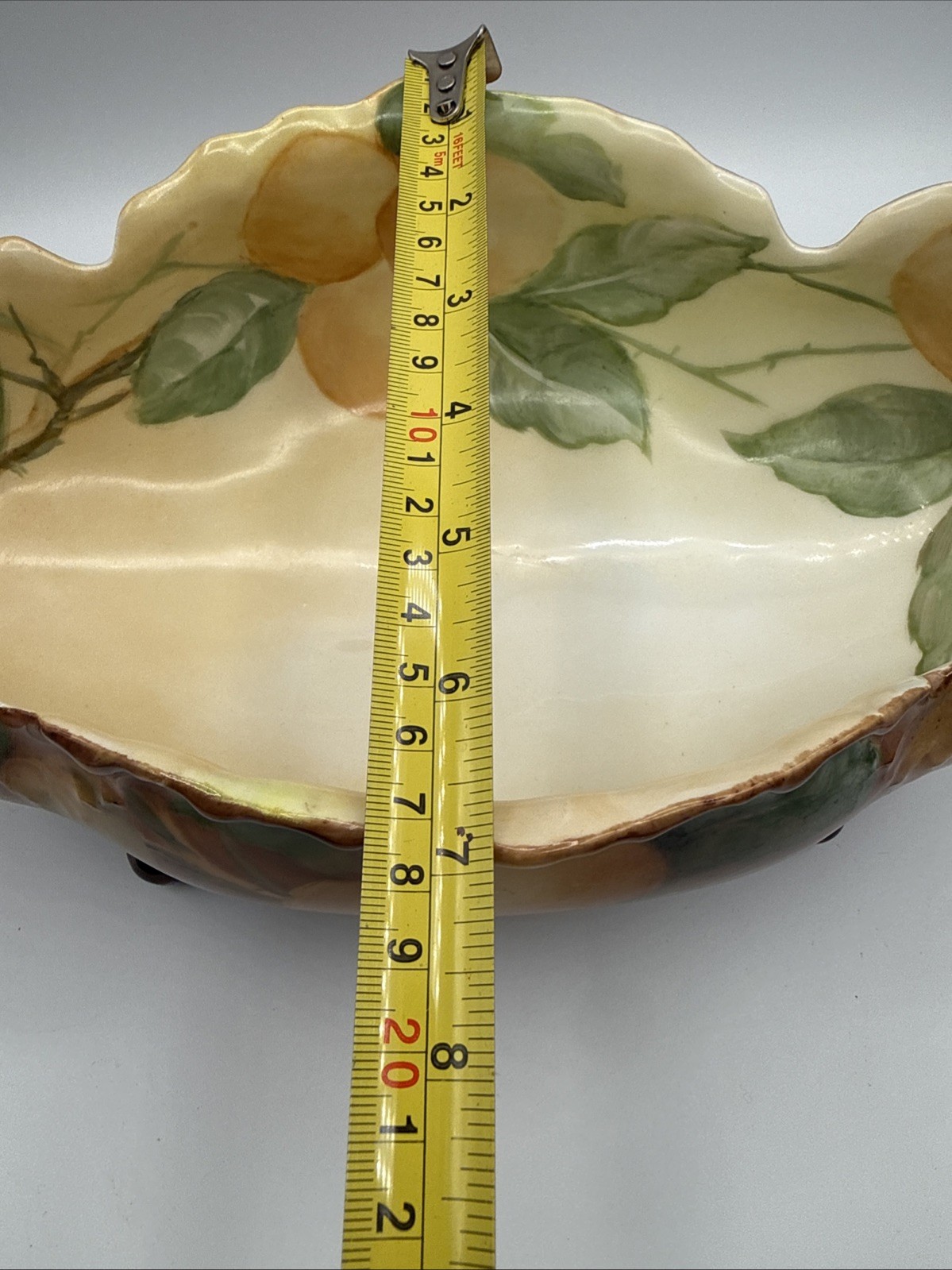 VTG Majolica painted ceramic footed centerpiece bowl with vibrant fruit and Leaf
