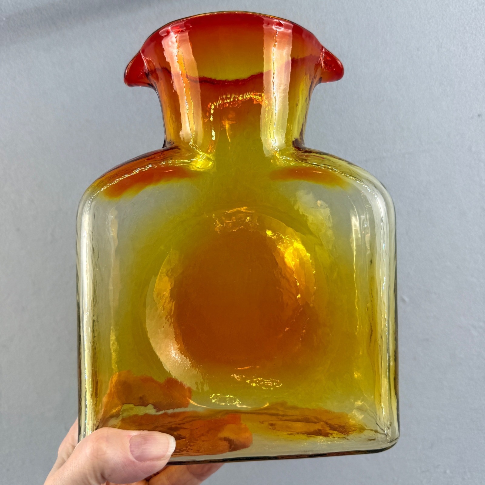Blenko 384 Tangerine Orange Water Bottle Glass Pitcher MCM UV Glow
