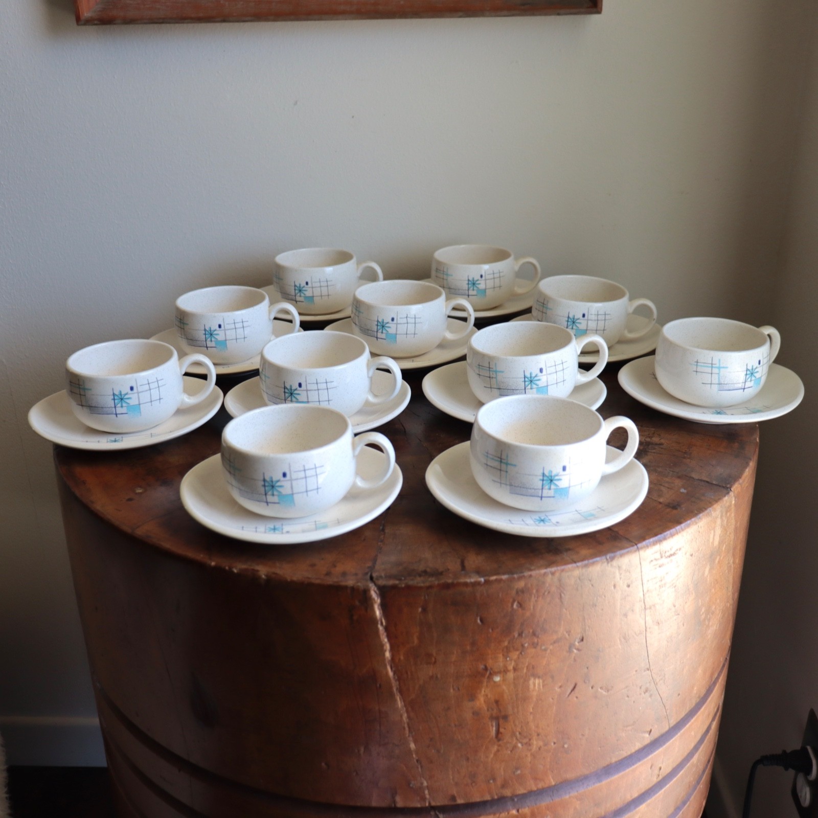 Franciscan Oasis Cup & Saucer 11 Sets Mid-Century Atomic 1950s Coffee Teacup Vtg