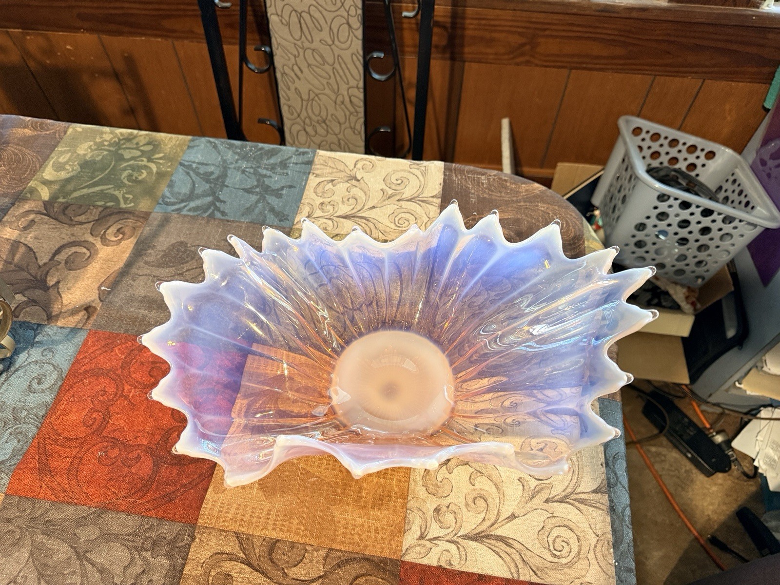 Fostoria Heirloom Pink Opalescent Oblong Glass Centerpiece Bowl Console