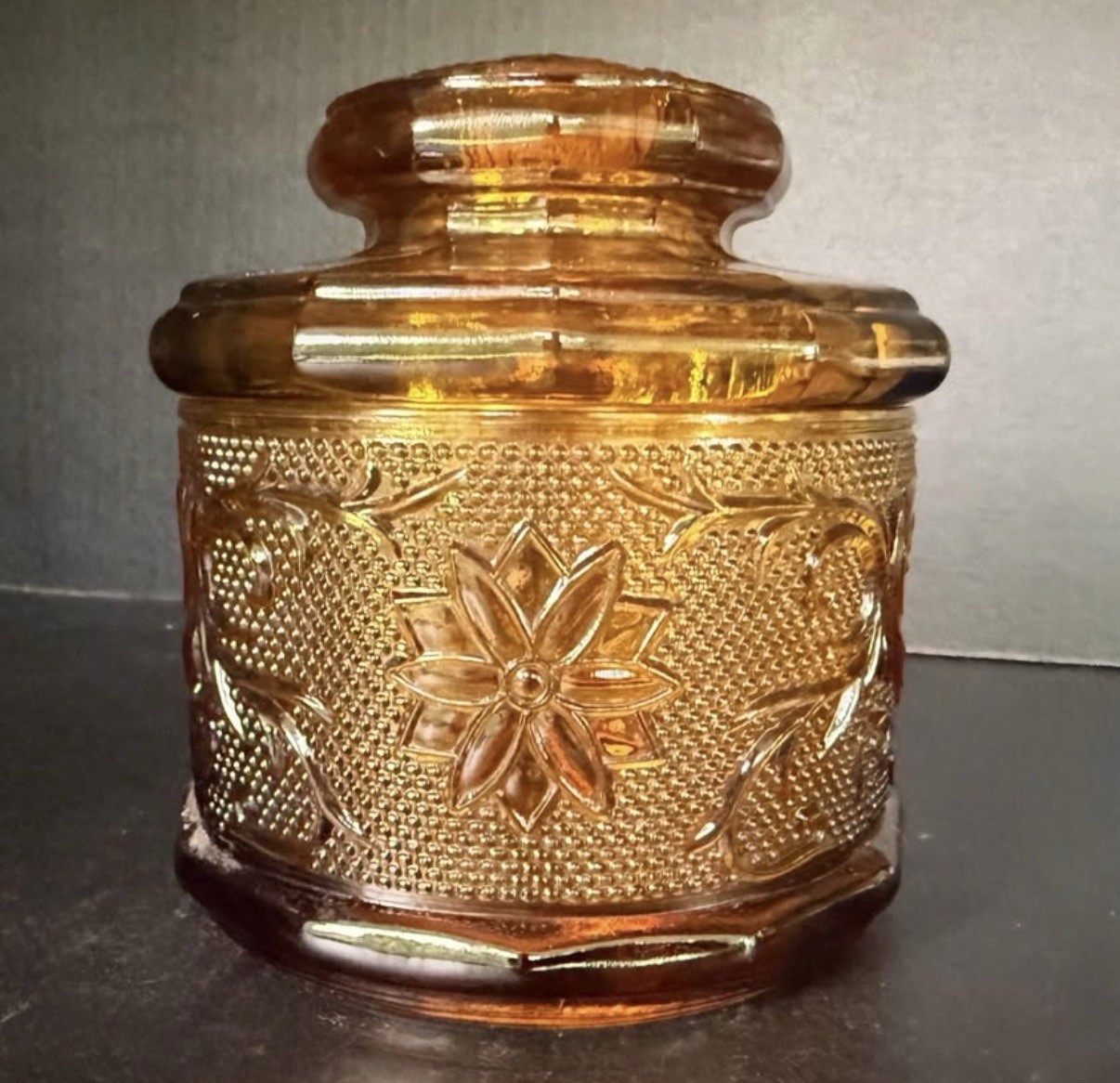 Vintage Tiara Indiana Glass Amber “Sandwich” Canister w/Lid
