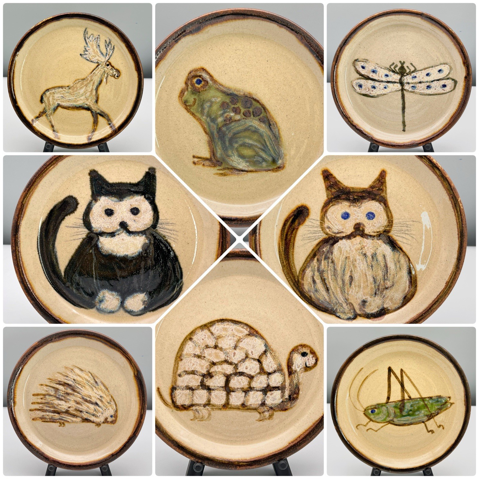 Janet Resnik HUGE 15.25″ LAZY SUSAN PLATTER Country Animals STUDIO ART POTTERY