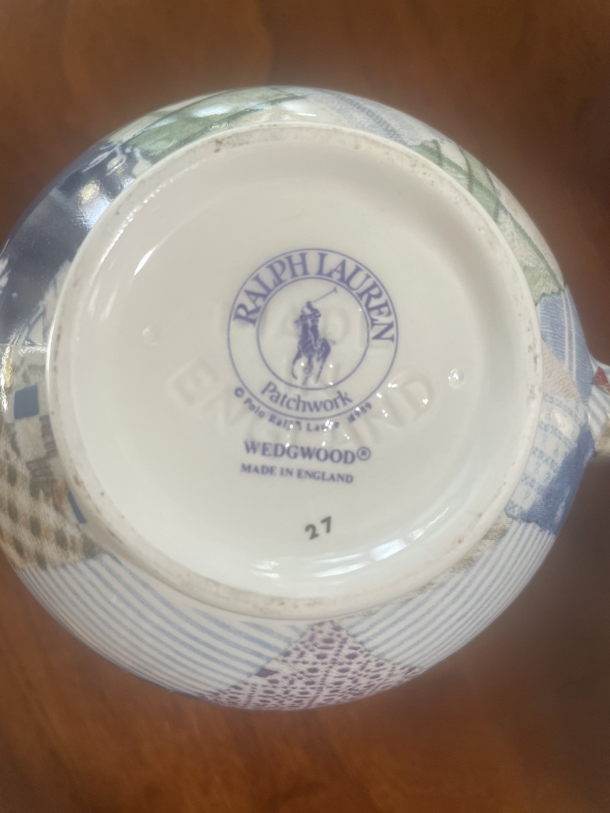 RALPH LAUREN FOR WEDGWOOD PATCHWORK pattern teapot, creamer and sugar bowl