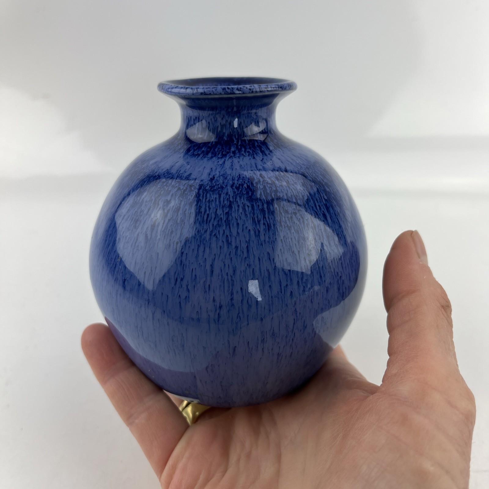 Hoganas Keramik Scandinavian Handmade Art Pottery Base Blue 4” Tall vintage