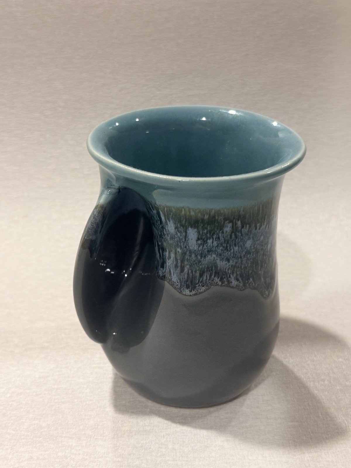 Neher Mug Hand Warmer Drip Glaze Clay in Motion Right-Handed Coffee Signed 2024