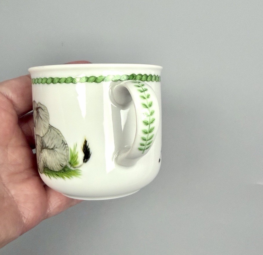 Lynn Chase Jungle Party Childs Mug 2 Handles Cup 1988 Japan Elephant Zebra Frog