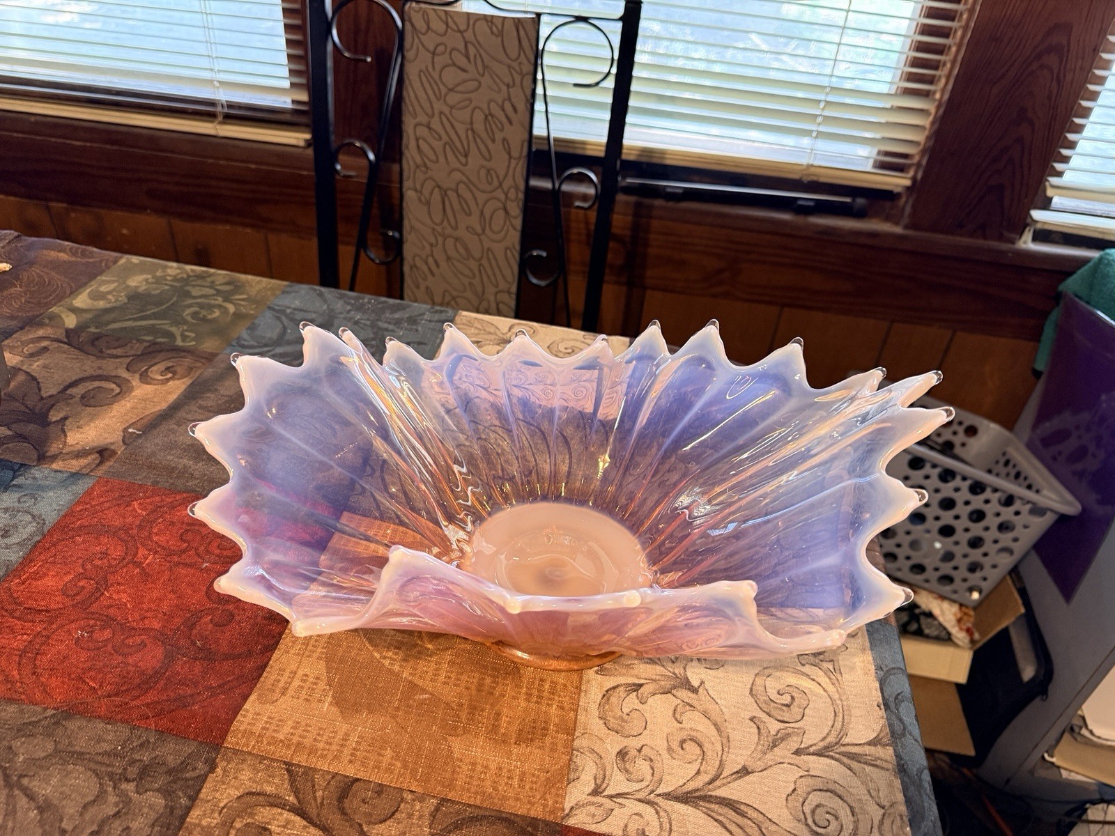 Fostoria Heirloom Pink Opalescent Oblong Glass Centerpiece Bowl Console